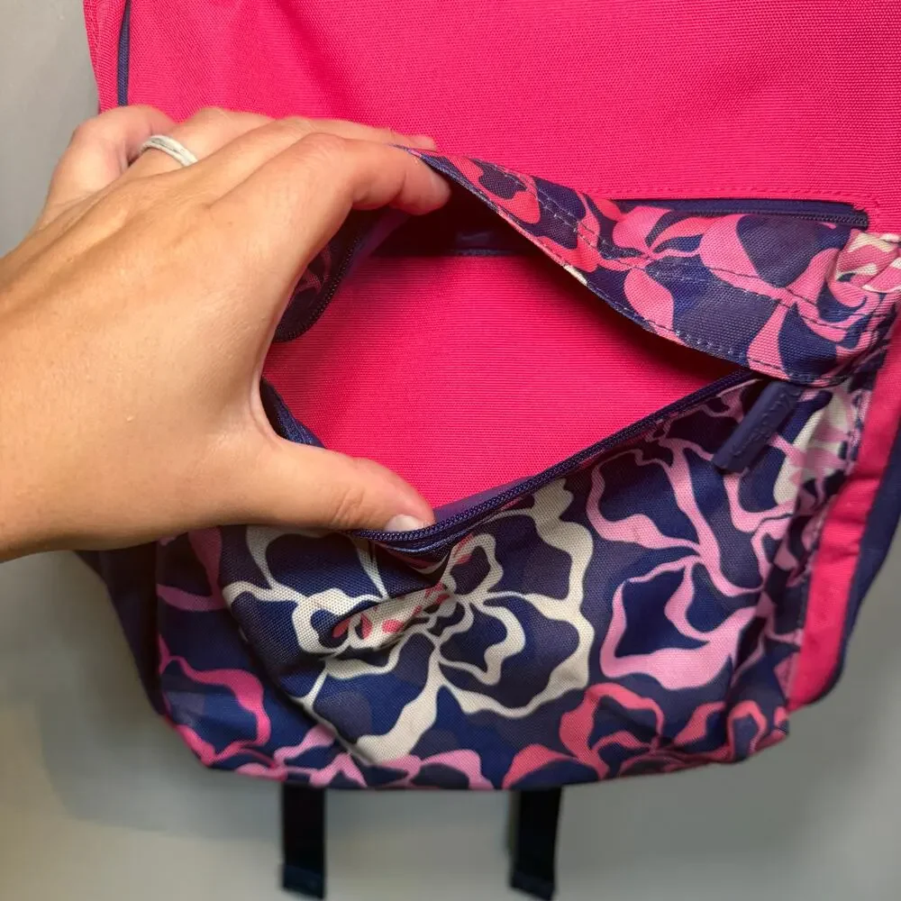 Vera Bradley Lighten Up Floral Flowers Backpack Book Bag Pink Navy Blue